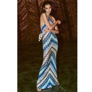 Alexis Blue and White Chevron Maxi Dress
